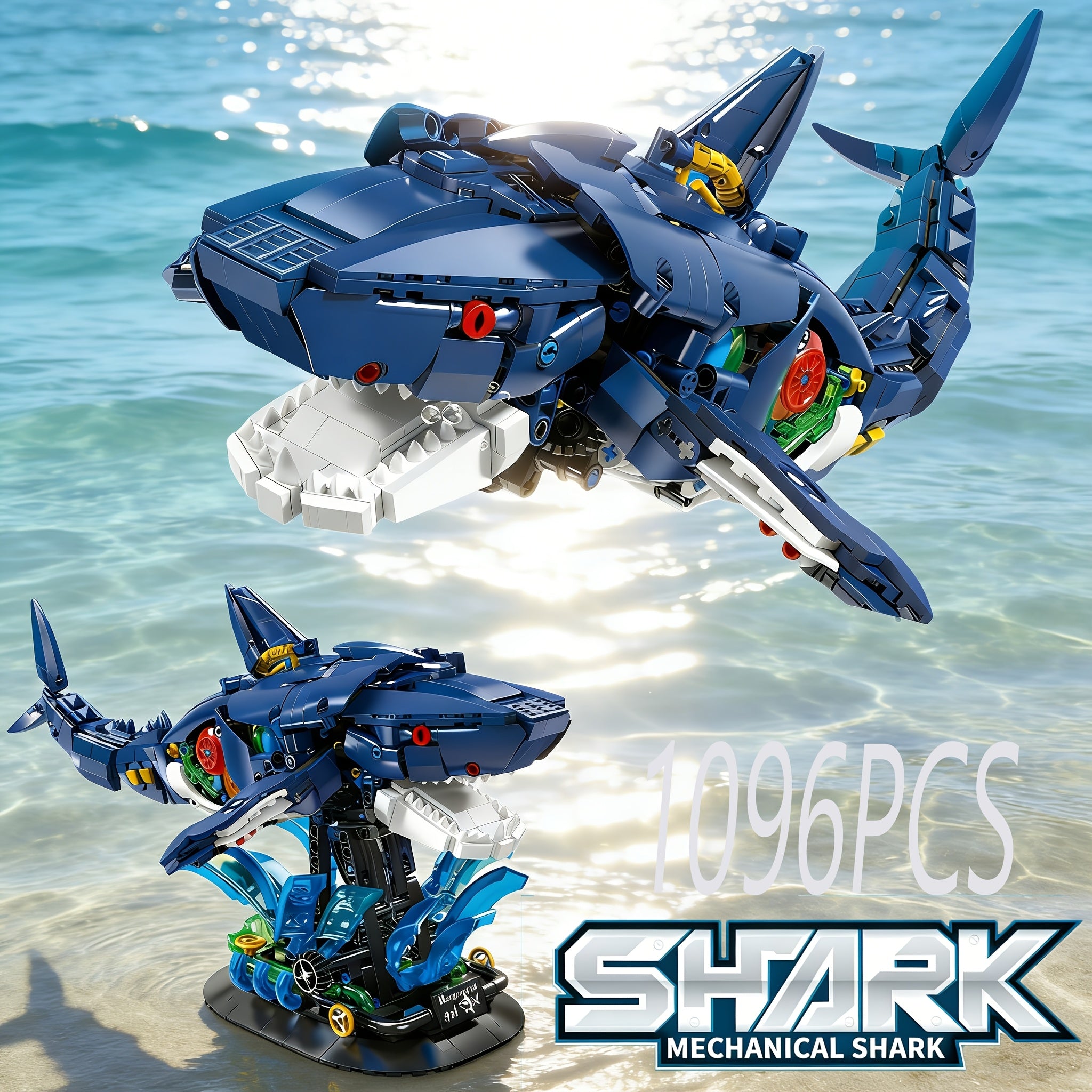 1096pcs+ Mechanical Shark Building Blocks Toy Suitable for Adults, 1:1 Scale Linkage Model with Moving Parts, 3D Puzzle Construction Set for Home\u002FOffice Decor, Birthday\u002FChristmas Gift, Moving Mechanism Model Building Blocks