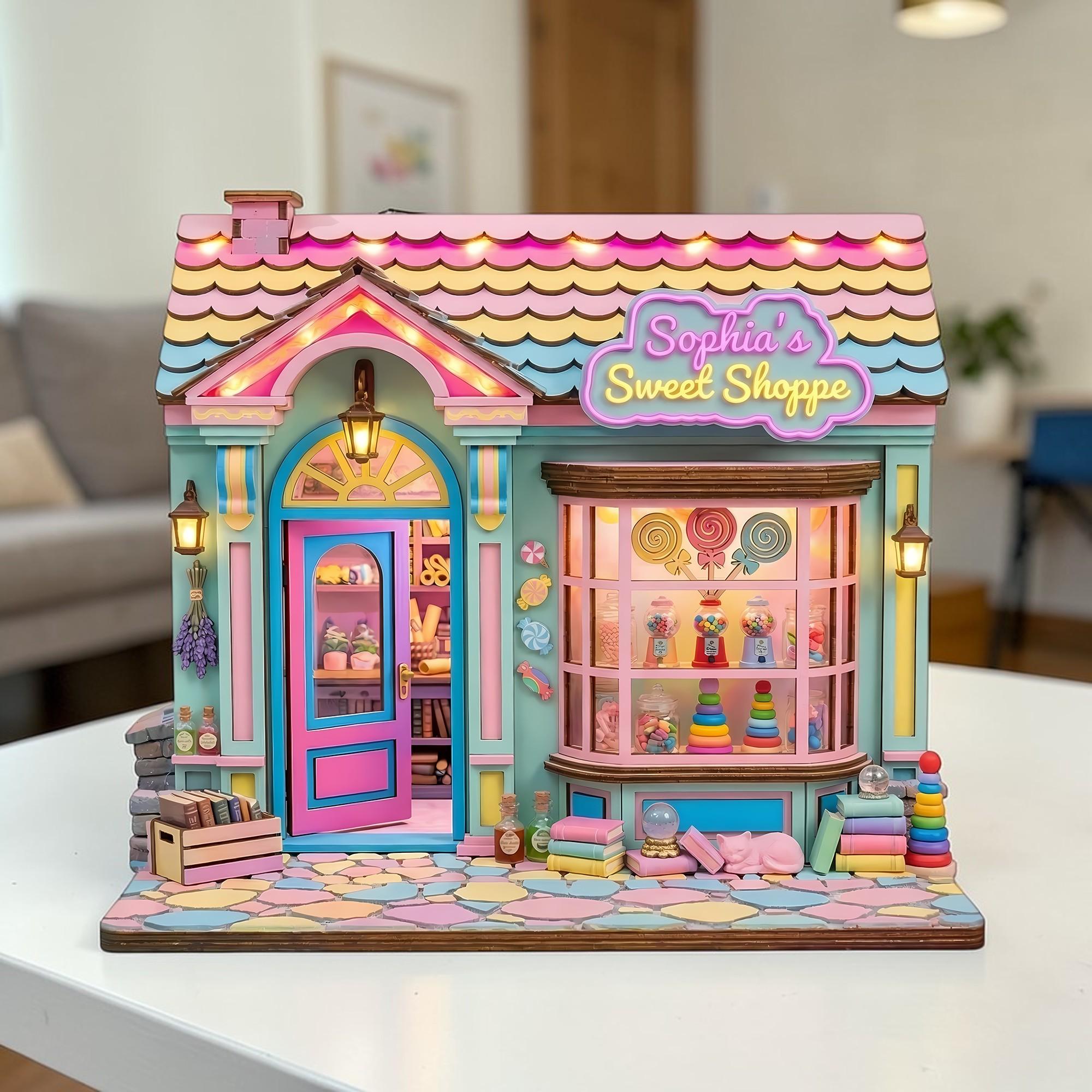 Personalized Sweet Shoppe Wooden Block Decor - Colorful Candy Store Miniature Stage Model Gift