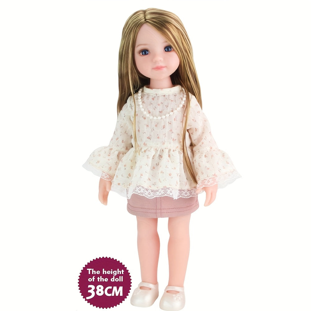 AKODEERD Girl Doll 15-Inch Anime Compatible Poseable Doll with Realistic Body, Movable Limbs & Outfit - Collectible Figure Suitable for Christmas Gifts, for Friends, for Display (Full Clothes & Shoes Included)