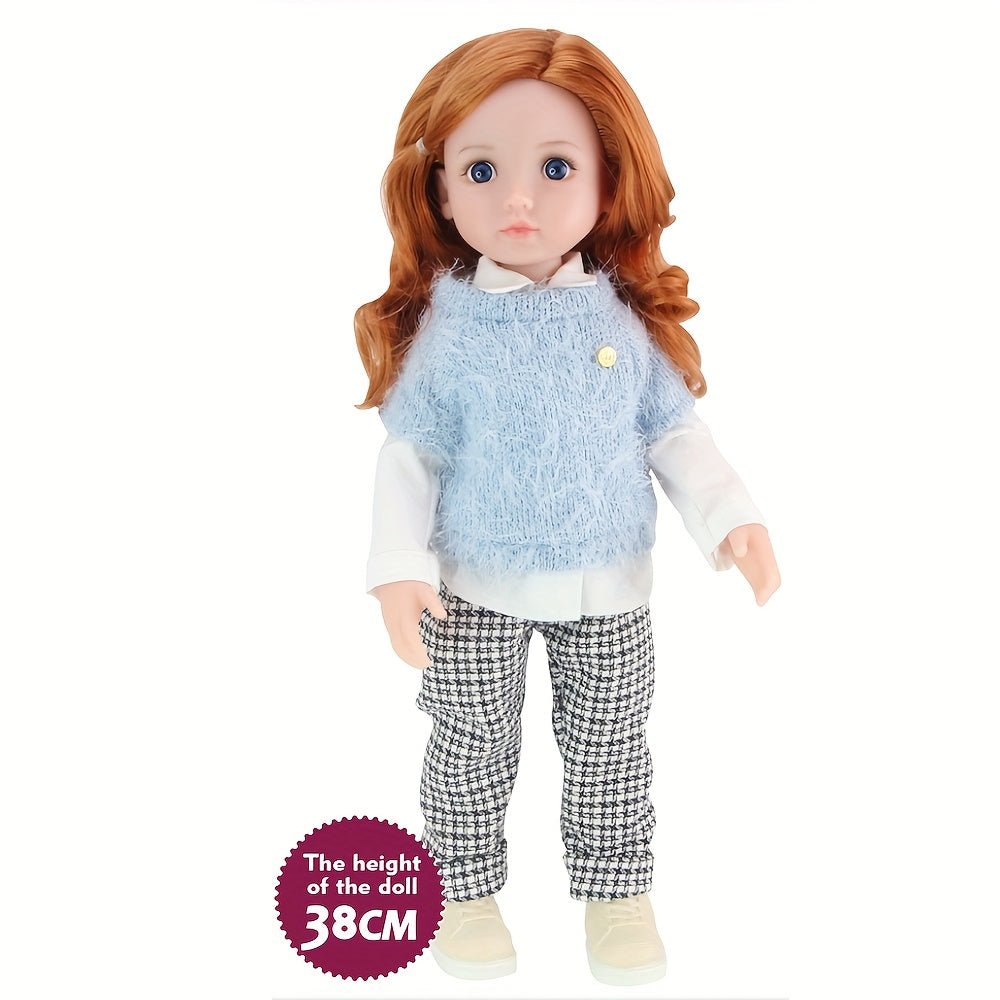 AKODEERD Girl Doll 15-Inch Anime Compatible Poseable Doll with Realistic Body, Movable Limbs & Outfit - Collectible Figure Suitable for Christmas Gifts, for Friends, for Display (Full Clothes & Shoes Included)