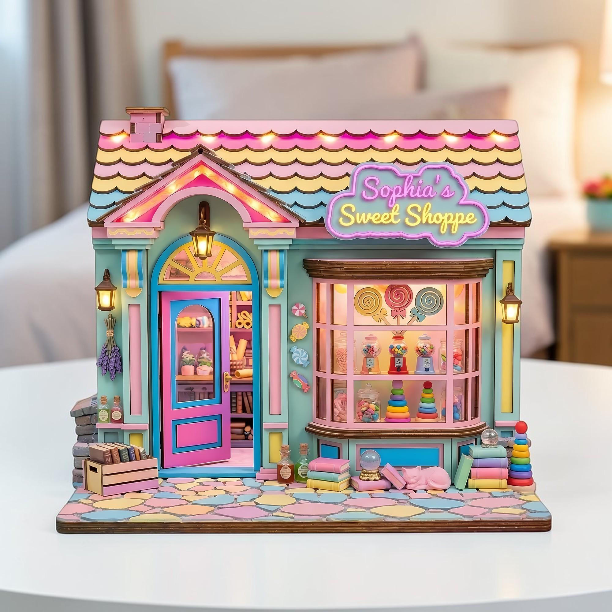 Personalized Sweet Shoppe Wooden Block Decor - Colorful Candy Store Miniature Stage Model Gift