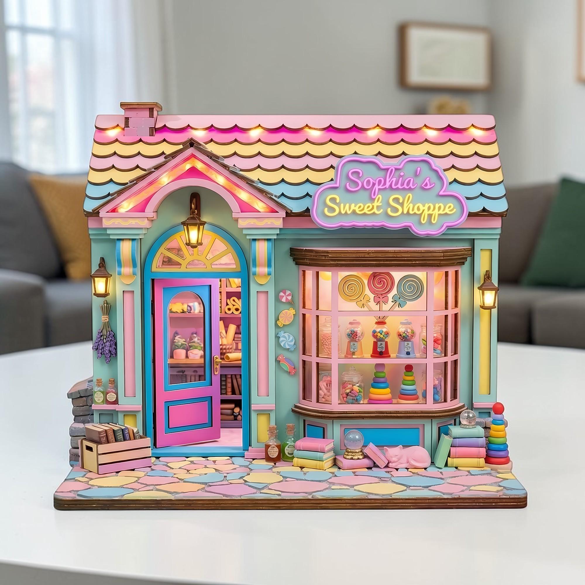 Personalized Sweet Shoppe Wooden Block Decor - Colorful Candy Store Miniature Stage Model Gift