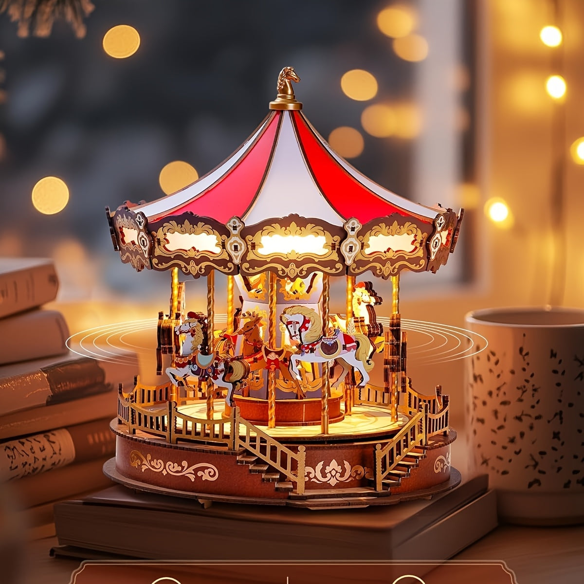 Rolife 3D Wooden Puzzle, Do-It-Yourself Carousel Music Box Model Kit, Architectural Craft Project, Hobby Home Decor Gift for Valentine'S Day