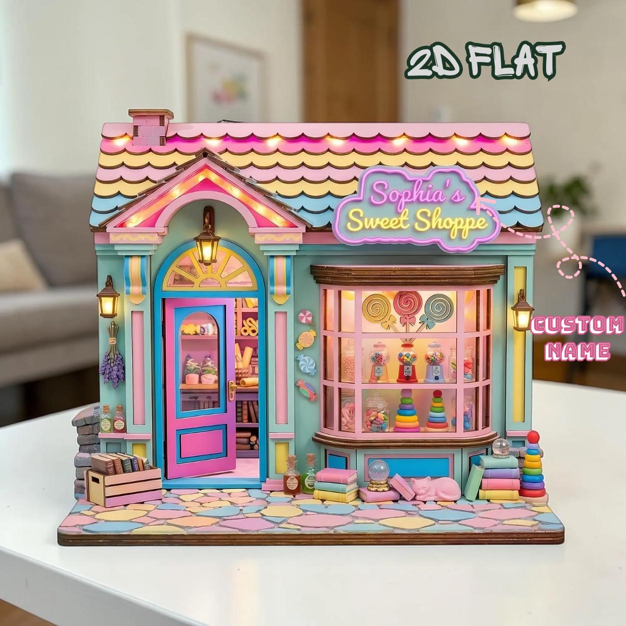 Personalized Sweet Shoppe Wooden Block Decor - Colorful Candy Store Miniature Stage Model Gift