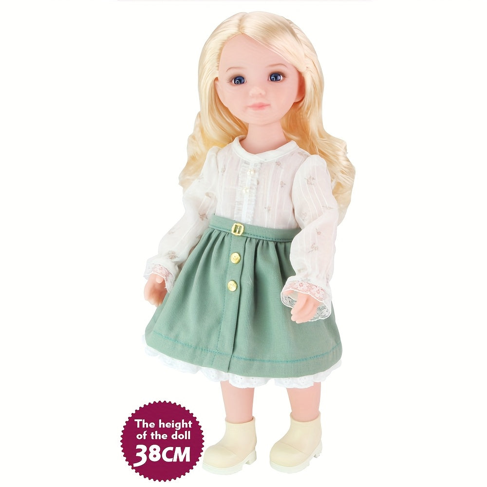 AKODEERD Girl Doll 15-Inch Anime Compatible Poseable Doll with Realistic Body, Movable Limbs & Outfit - Collectible Figure Suitable for Christmas Gifts, for Friends, for Display (Full Clothes & Shoes Included)