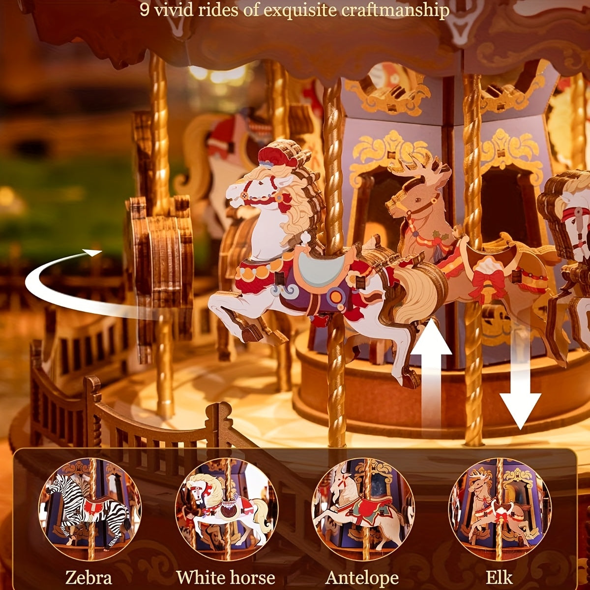 Rolife 3D Wooden Puzzle, Do-It-Yourself Carousel Music Box Model Kit, Architectural Craft Project, Hobby Home Decor Gift for Valentine'S Day