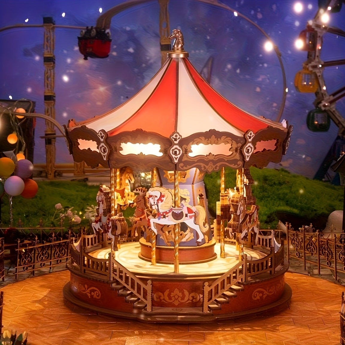 Rolife 3D Wooden Puzzle, Do-It-Yourself Carousel Music Box Model Kit, Architectural Craft Project, Hobby Home Decor Gift for Valentine'S Day