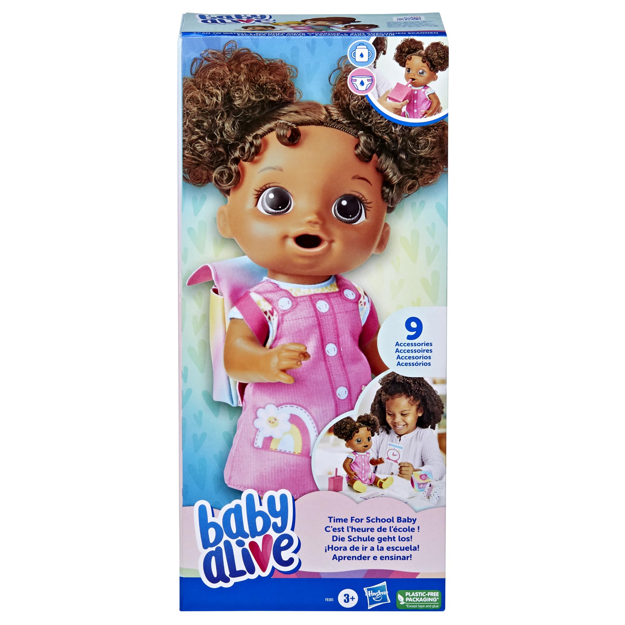 Baby Alive Time for School Baby Doll Set, 12 Inch, Back to School Toys for Girls & Boys, Black Hair, Preschool Gifts for Kids, Ages 3+