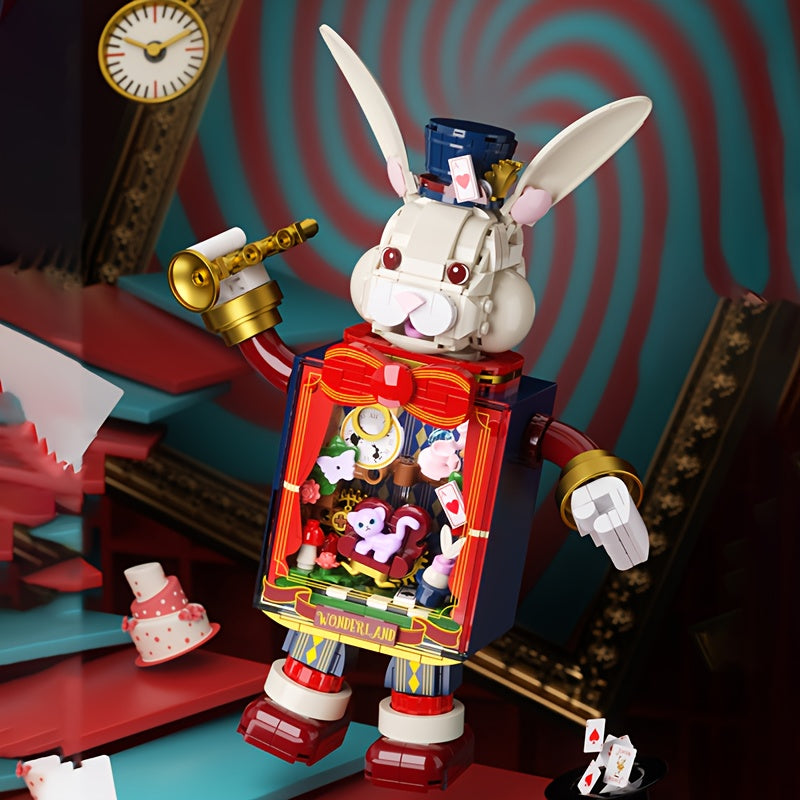 Creative Building Blocks Toy Mr. Christmas Bunny\u002FTransparent Rabbit Robot Assembly Model\u002FPerfect Holiday Gift for Halloween and Christmas
