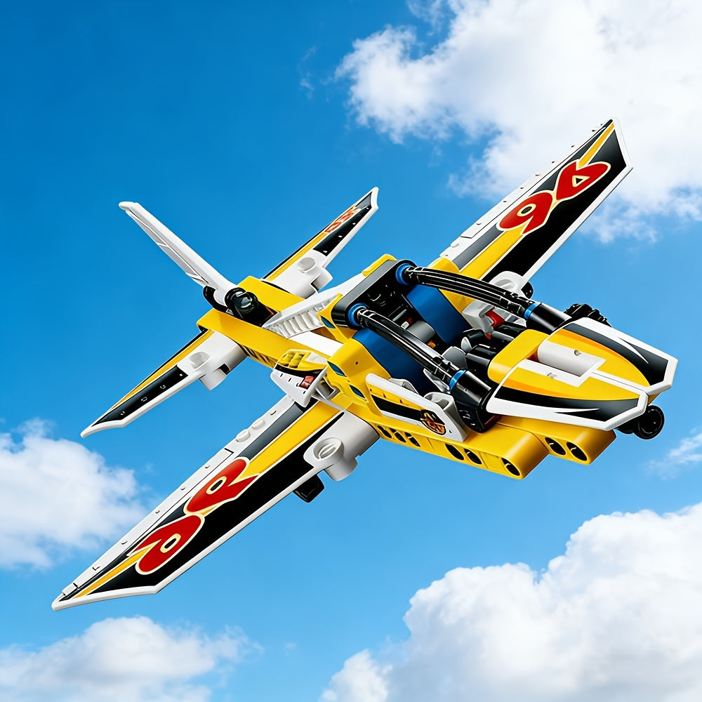 Mechanical Aircraft Building Blocks Model - STEM Educational Suitable for Aircraft Enthusiasts, Collectible Jet Plane with Yellow Color, Building System for &, Gift for & Hobbyists