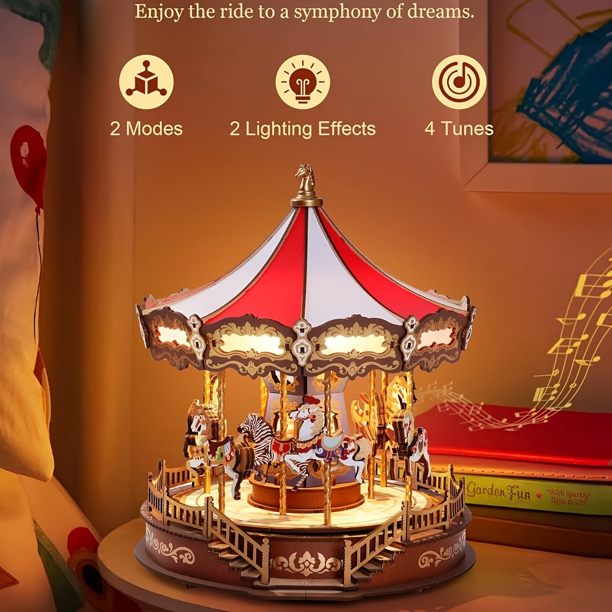 Rolife 3D Wooden Puzzle, Do-It-Yourself Carousel Music Box Model Kit, Architectural Craft Project, Hobby Home Decor Gift for Valentine'S Day
