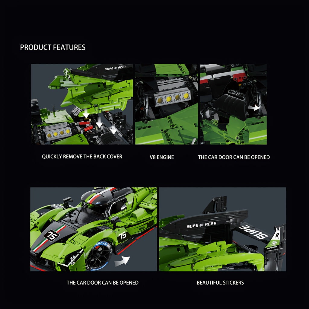 1:8 Scale 3200pcs Collectible Le Mans Supercar Building Block Gift Set, Assembly Model, Easy to Assemble, Simple Difficulty, Birthday Gift, Anniversary Gift, Suitable for Room Decoration