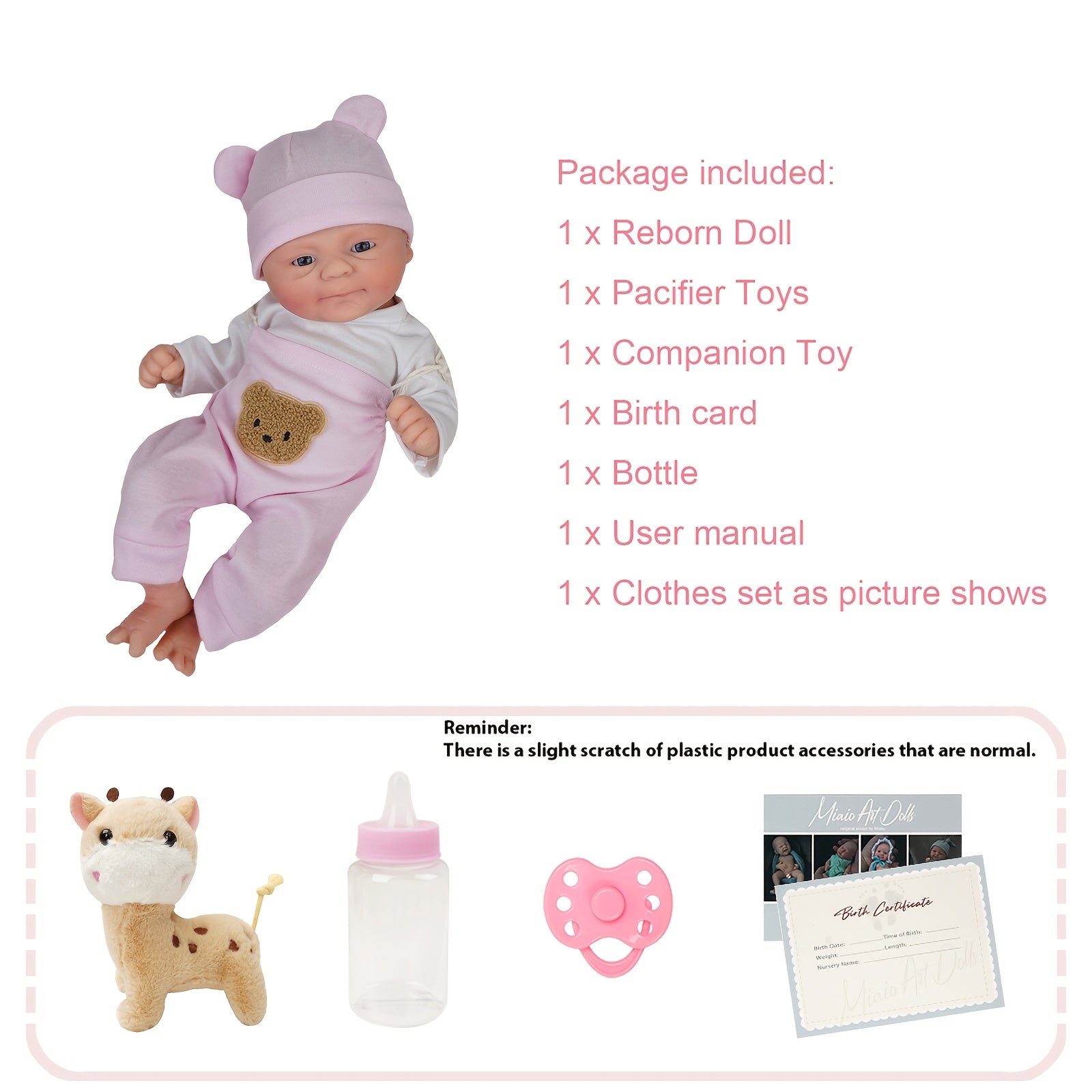 14-Inch Pink Strap Dress Cute Big-Eyed Silicone Reborn Doll for Girls, Handcrafted Painted Soft Solid Reborn Doll Companion, Suitable for Family, Children, Friends, And As a Collectible Gift