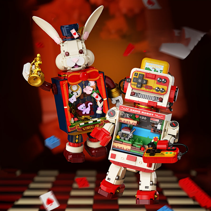 Creative Building Blocks Toy Mr. Christmas Bunny\u002FTransparent Rabbit Robot Assembly Model\u002FPerfect Holiday Gift for Halloween and Christmas