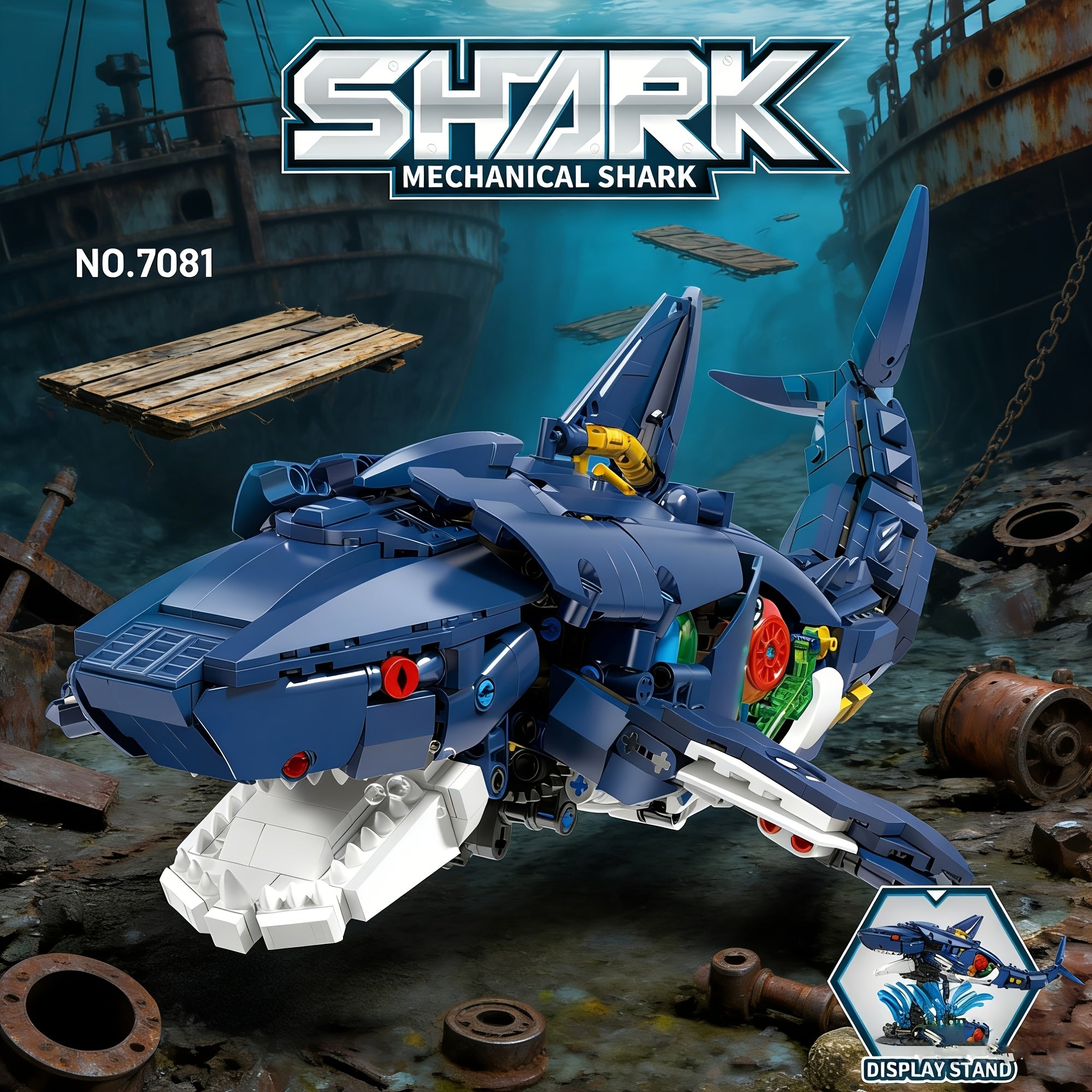 1096pcs+ Mechanical Shark Building Blocks Toy Suitable for Adults, 1:1 Scale Linkage Model with Moving Parts, 3D Puzzle Construction Set for Home\u002FOffice Decor, Birthday\u002FChristmas Gift, Moving Mechanism Model Building Blocks