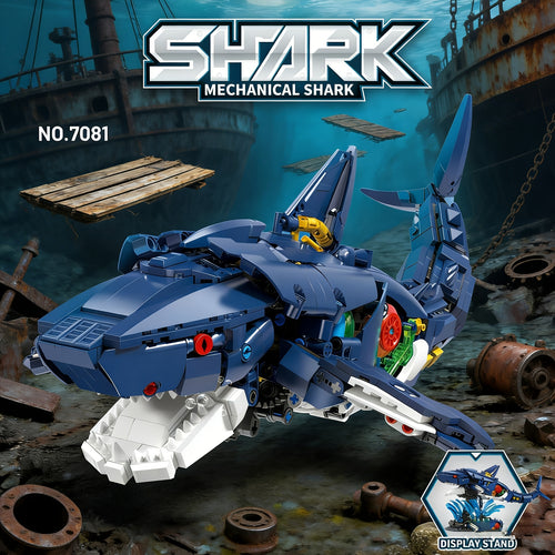 1096pcs+ Mechanical Shark Building Blocks Toy Suitable for Adults, 1:1 Scale Linkage Model with Moving Parts, 3D Puzzle Construction Set for Home\u002FOffice Decor, Birthday\u002FChristmas Gift, Moving Mechanism Model Building Blocks