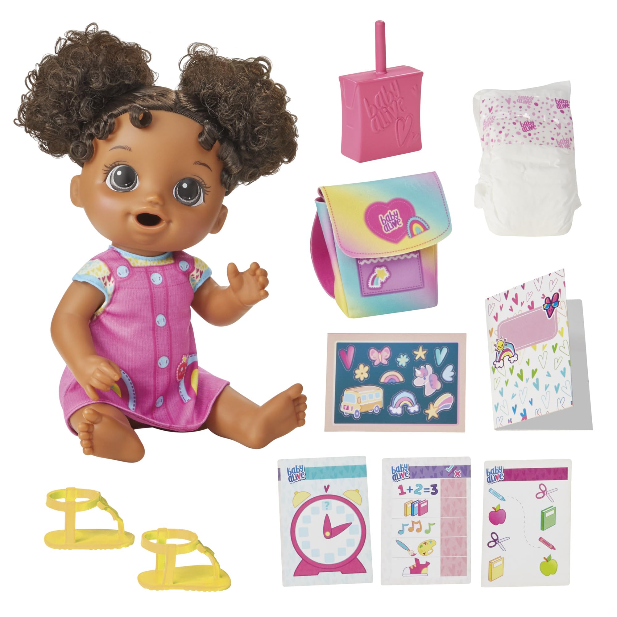 Baby Alive Time for School Baby Doll Set, 12 Inch, Back to School Toys for Girls & Boys, Black Hair, Preschool Gifts for Kids, Ages 3+