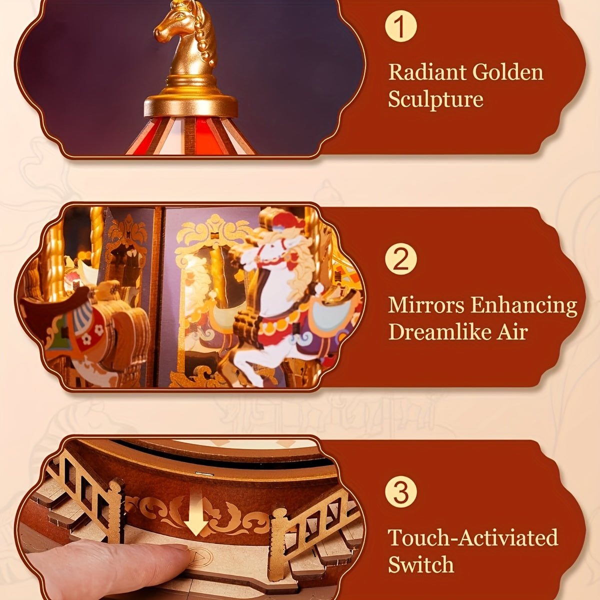 Rolife 3D Wooden Puzzle, Do-It-Yourself Carousel Music Box Model Kit, Architectural Craft Project, Hobby Home Decor Gift for Valentine'S Day