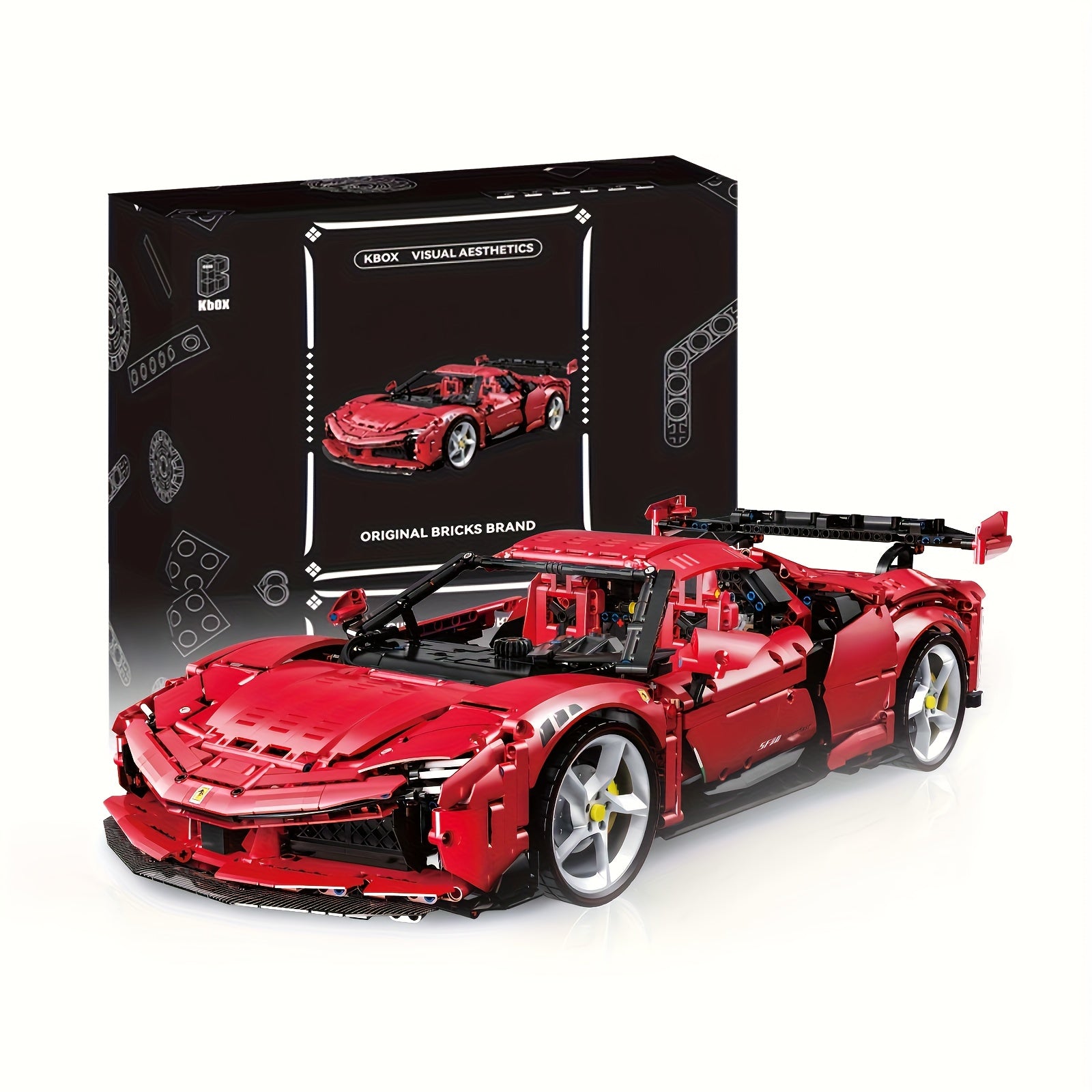 2026 New Model 3568pcs 1:8 SF90 Red Car Building Block Toy, Featuring a Cool Metallic Sheen And a Tech-Inspired Design, Perfect for Enthusiasts' Collections. Easy to Assemble And Operate