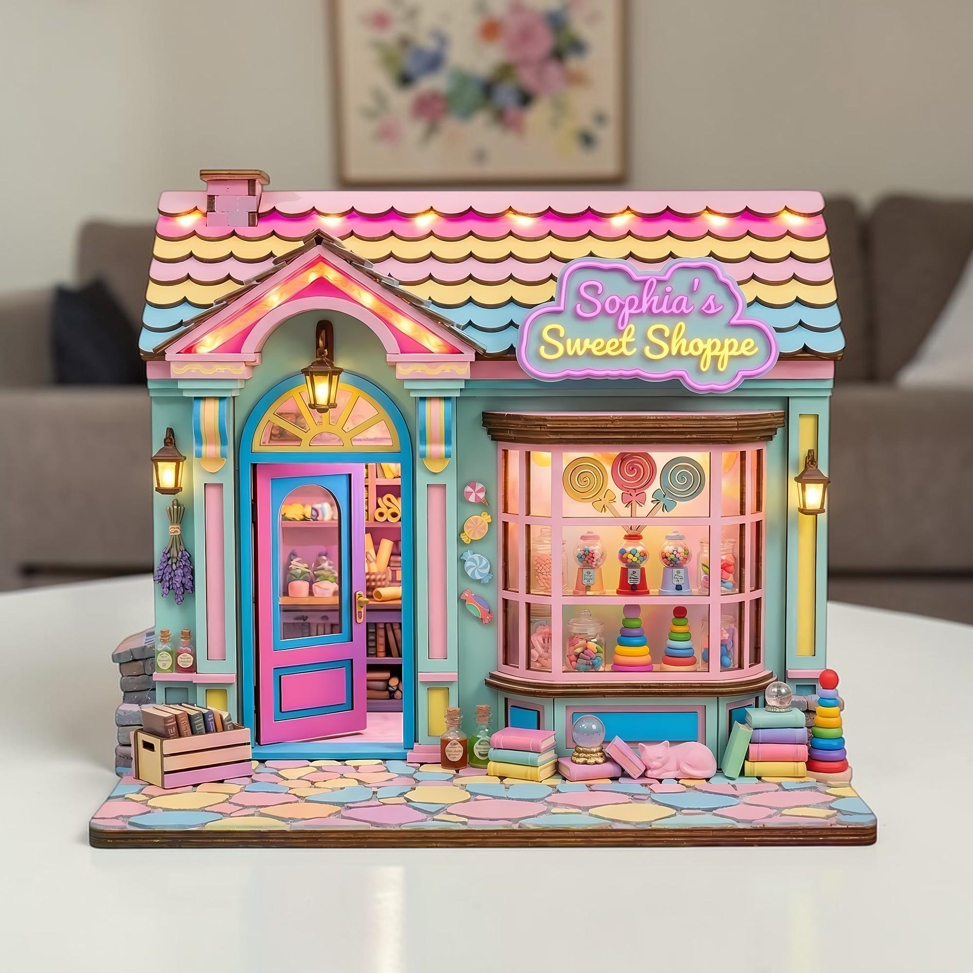 Personalized Sweet Shoppe Wooden Block Decor - Colorful Candy Store Miniature Stage Model Gift