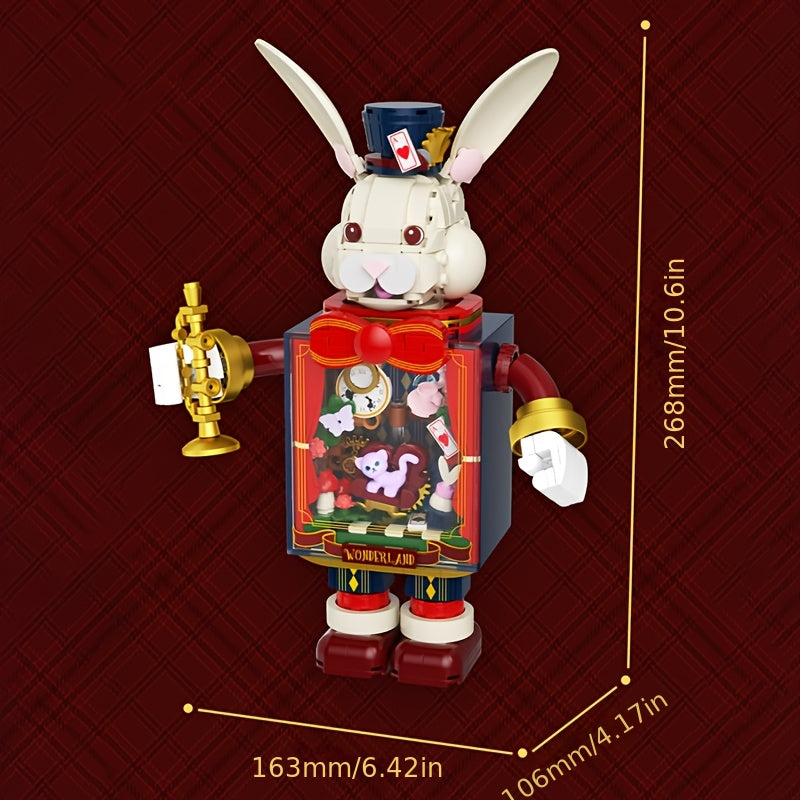 Creative Building Blocks Toy Mr. Christmas Bunny\u002FTransparent Rabbit Robot Assembly Model\u002FPerfect Holiday Gift for Halloween and Christmas
