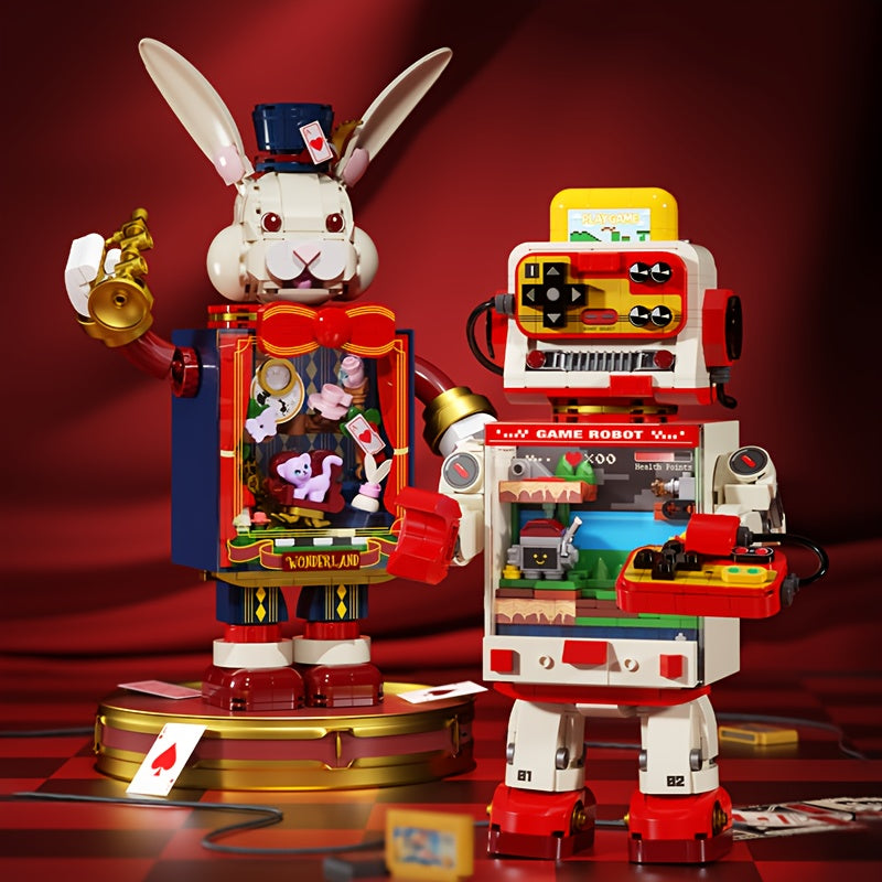 Creative Building Blocks Toy Mr. Christmas Bunny\u002FTransparent Rabbit Robot Assembly Model\u002FPerfect Holiday Gift for Halloween and Christmas